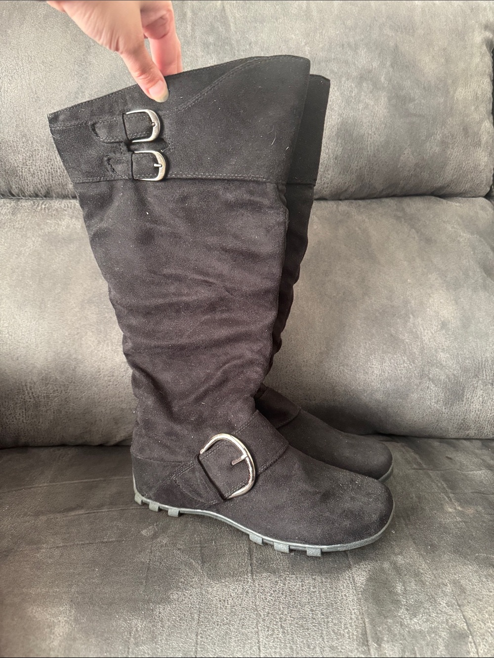 Black Buckle-Accent Knee-High Women's Boots